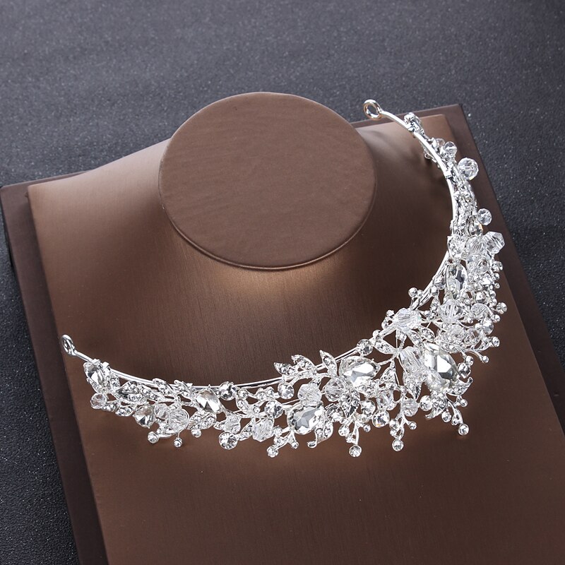 Barokke Luxe Zilveren Kleur Kristal Hart Bruids Sieraden Sets Kettingen Oorbellen Tiara Kroon Bruiloft Kralen Afrikaanse Sieraden Sets