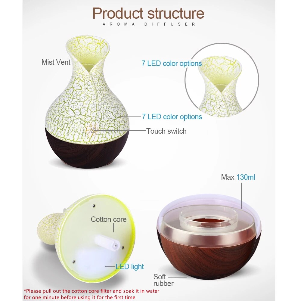Mini USB Air Humidifier Mechanical Household Single Nozzle Cold Aroma Diffuser Color Light Heavy Ultrasonic Humidifier 130ML