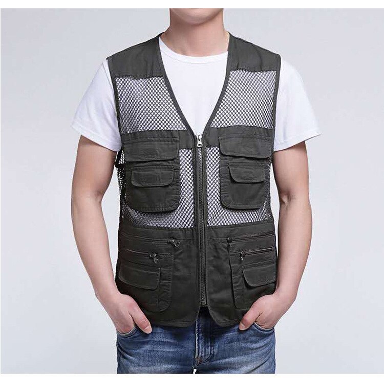 Homens ao ar livre colete de pesca multi-bolso fotografia colete masculino ombro fino malha colete utilitário colete de pesca engrenagem de viagem colete: B / XL