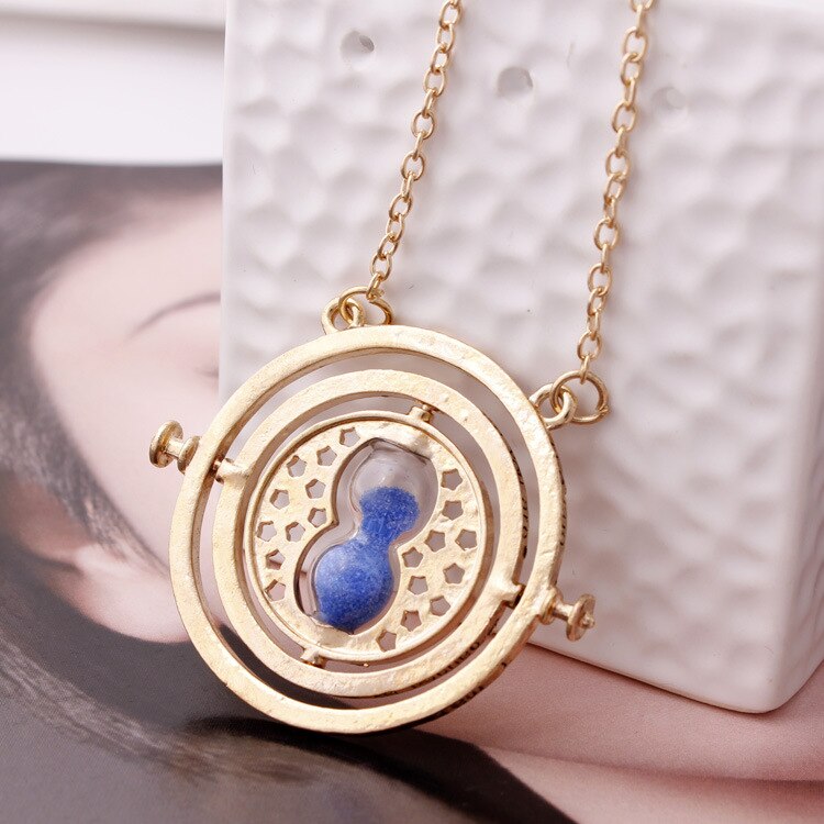 Collar de reloj de arena para mujer, colgante de cadena de oro retro, collares de: blue