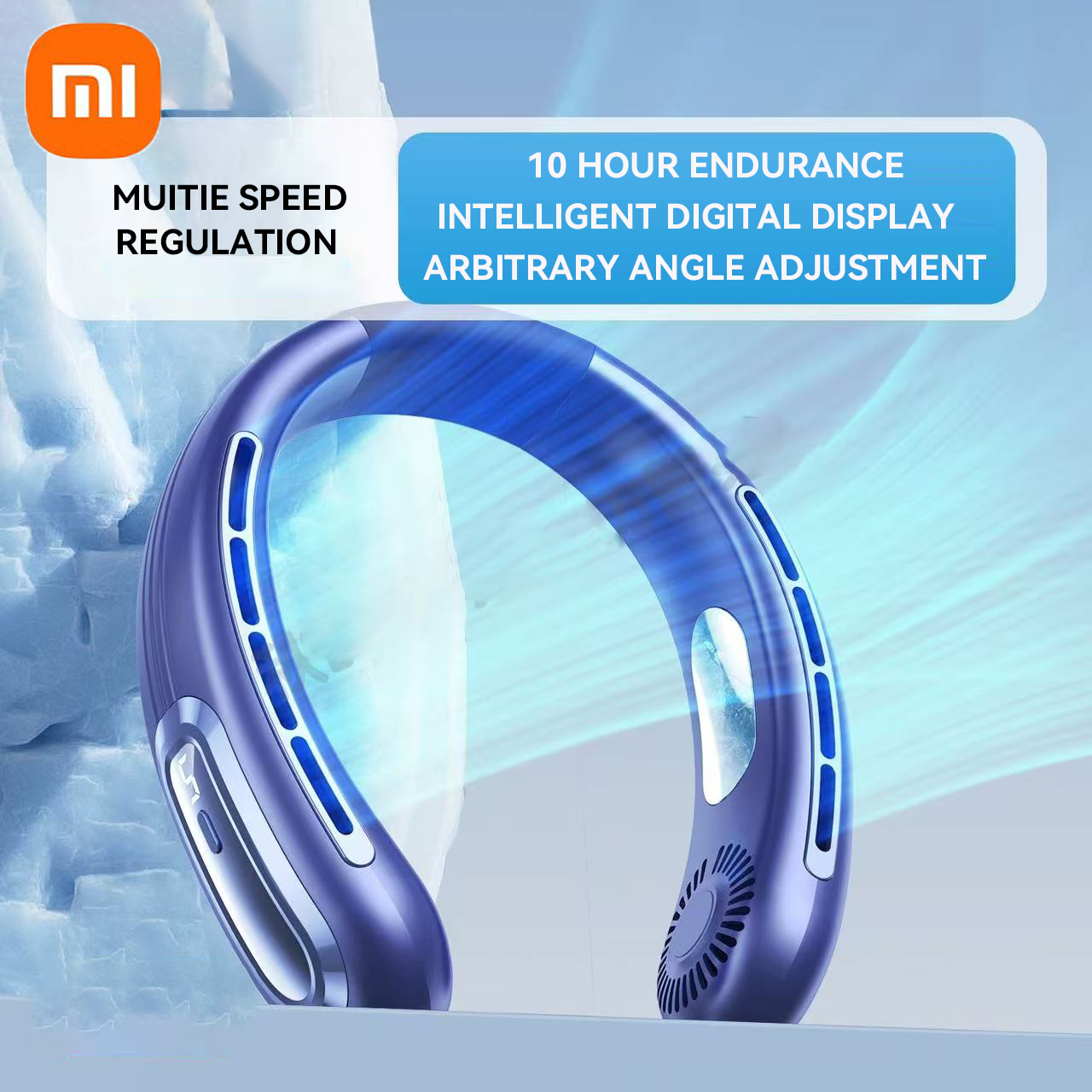 Wentylator na szyję Xiaomi, bezłopatkowy, mini, przenośny, ładowany przez USB, 8000 mAh, 5 prędkości, cichy, z wyświetlaczem doprowadziło, elektryczny chłodzik powietrza