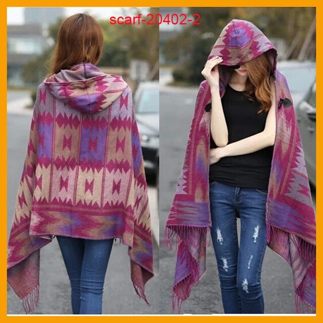 Kvinner vinter boho hette kåpe kappe poncho dame sjal pakke inn kvinnelig pashmina rutete kashmir teppe skjerf bufanda mujer: 2