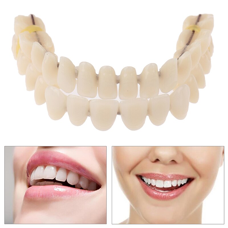 Dentadura de resina para dentaduras, dentadura superior e inferior, contorneada Artificial, herramientas para dentaduras, A2 28 unids/set