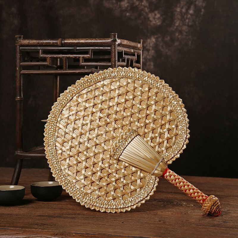 Ventilador de mano de paja para verano, ventilador de mano Natural respetuoso con el medio ambiente, de tejido a mano, abanico de plátano decorativo y ventilador redondo, 2 uds.