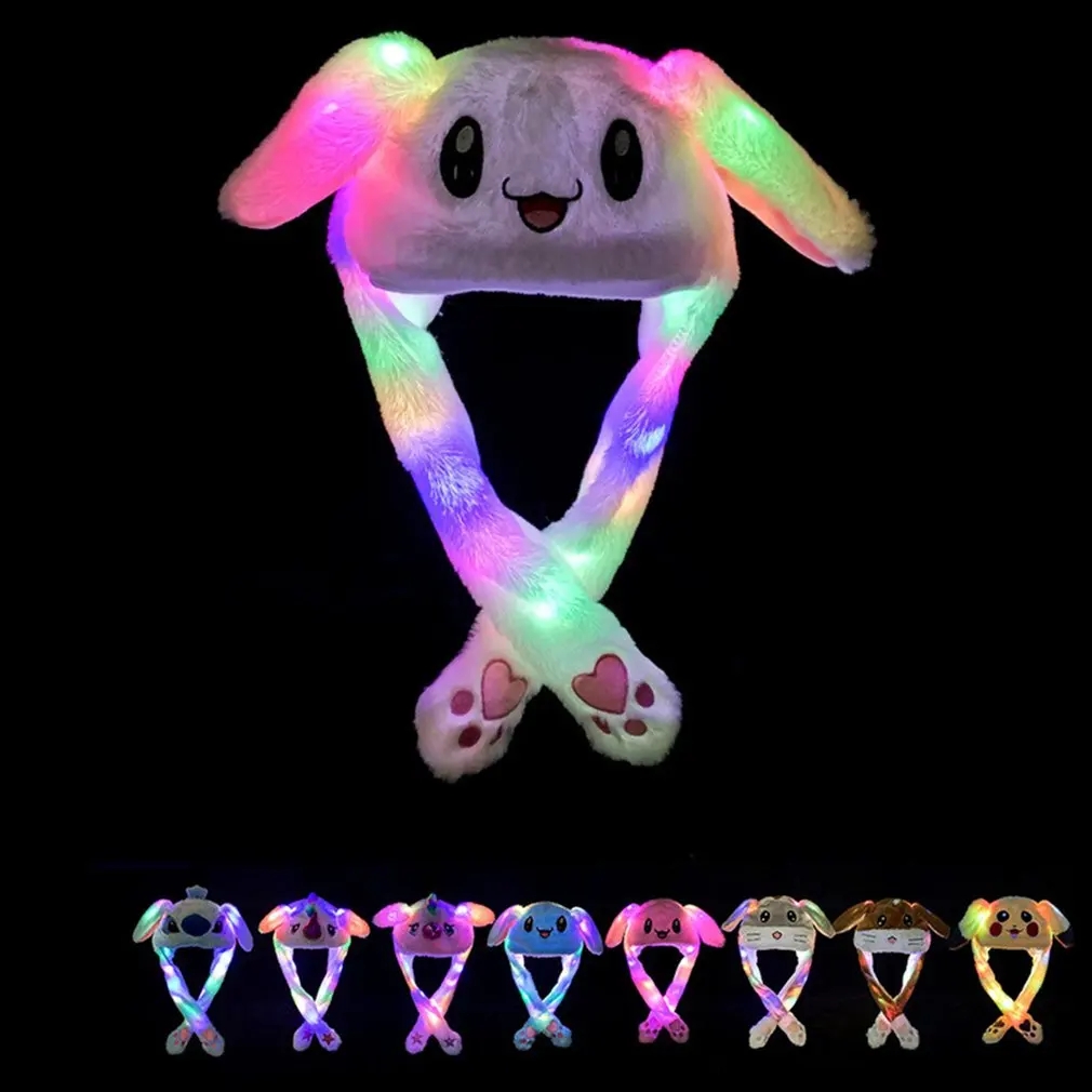 Chapeau de lapin de dessin animé japonais, oreille en peluche brillante, chapeau de saut mobile, oreilles rampantes lors de la pattes, chapeaux de Cosplay d'animaux mignons