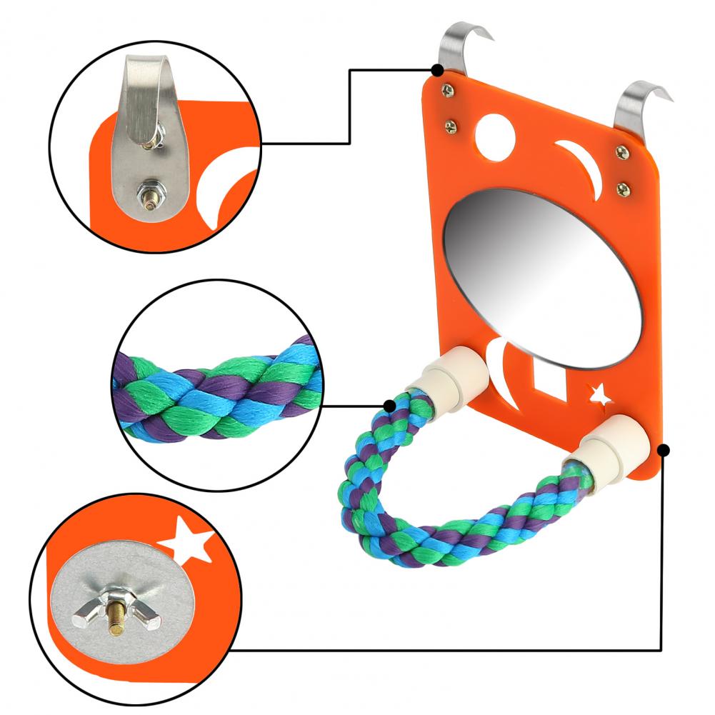 SALES Bird Mirror Swing Parrot Cage Toy with Rope Perch for Parakeet Cockatoo Cockatiel Conure Lovebirds Finch Cana