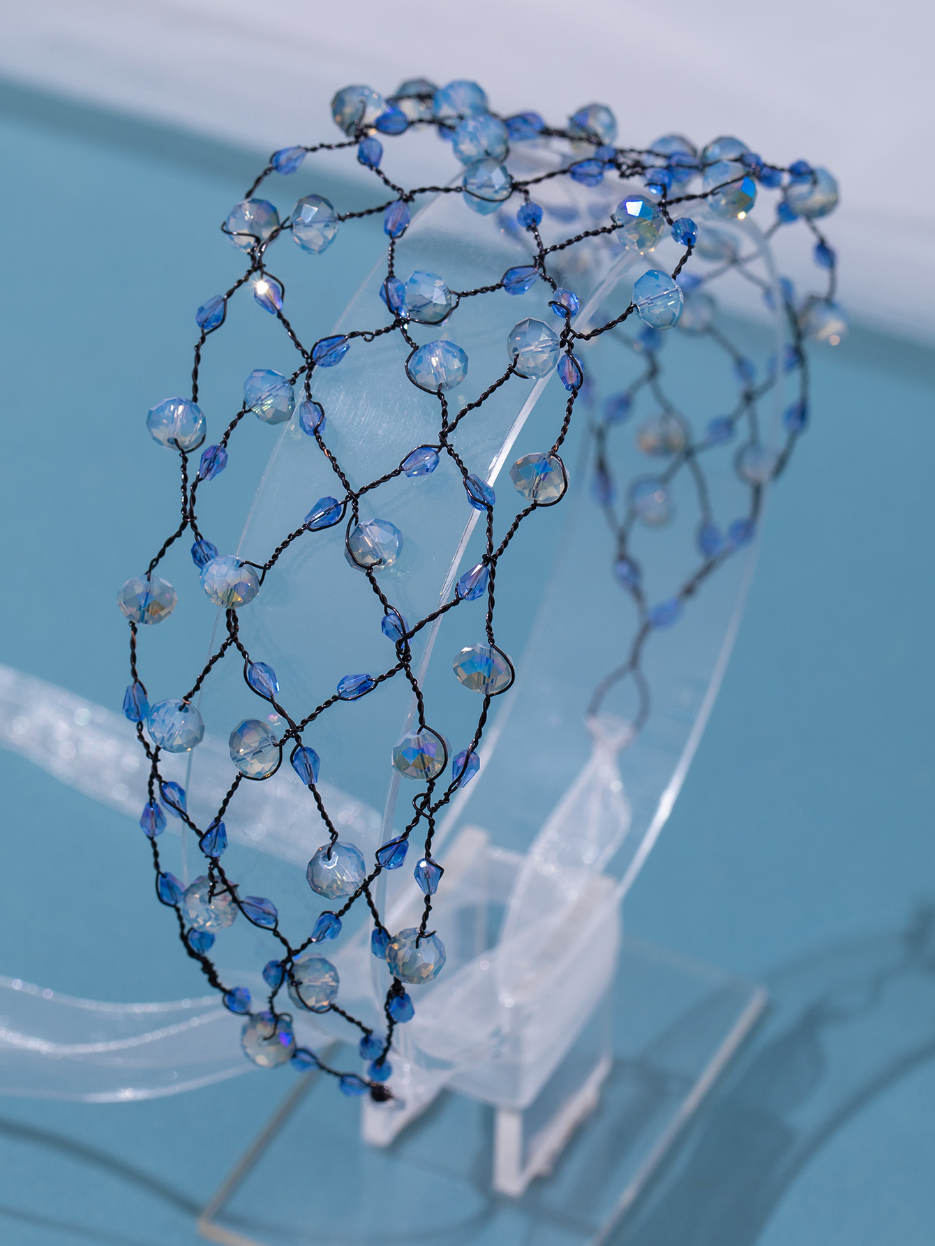 Diadema de perlas, diademas de red de cadena suave para novia, accesorios para el cabello de boda, tocado con cuentas de , joyería Noiva para mujer: Color amarillo claro