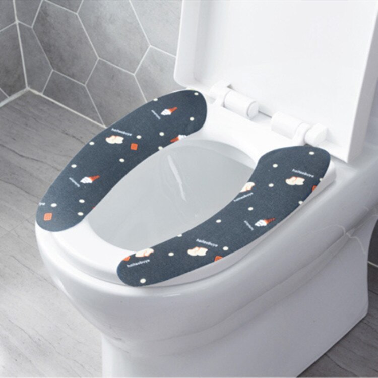 2pcs/set Washroom Warm Washable Health Sticky Toilet Mat Seat Cover Pad Household Reuseable Soft Toilet Seat Cover