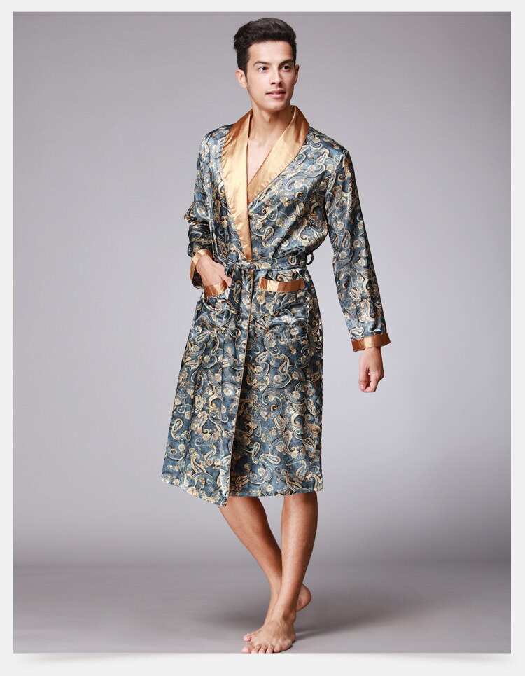 Kinesisk herr rayon pyjamas robe de nuit morgonrock morgonrock lös pyjamas ledig hemtjänst herr kimono morgonrock för män