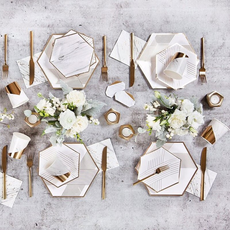 Verjaardagsfeestje Wegwerp Papieren Plaat Cup Milieu Stro High End Picknick Diner Set Bedrijf Ceremony Servies Decoratie