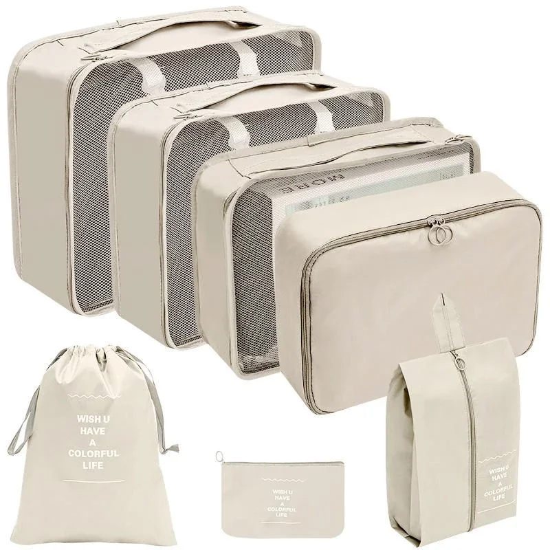 7/8/9/10 Pcs Set Reise Veranstalter Lagerung Taschen Koffer Verpackung Würfel Set Fällen Tragbare Gepäck Kleidung Schuh ordentlich Beutel Falten: Licht Grau