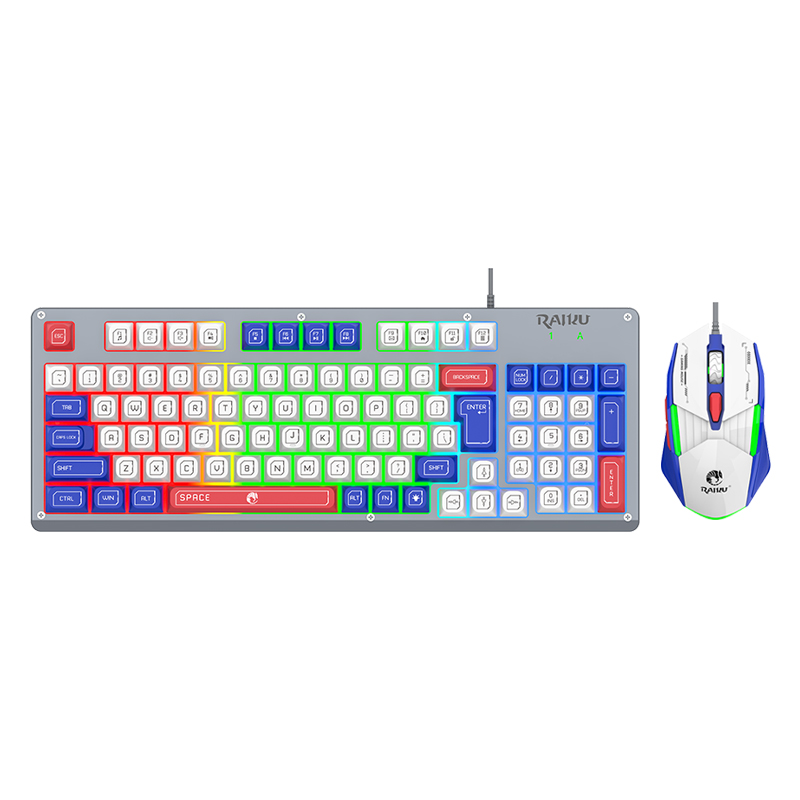 Gaming-Tastatur-Maus-Set im Mecha-Stil, kabelgebunden, Regenbogen-Glühen, Hintergrundbeleuchtung, 98 Tasten, Metallplatte, Laptop-Desktop