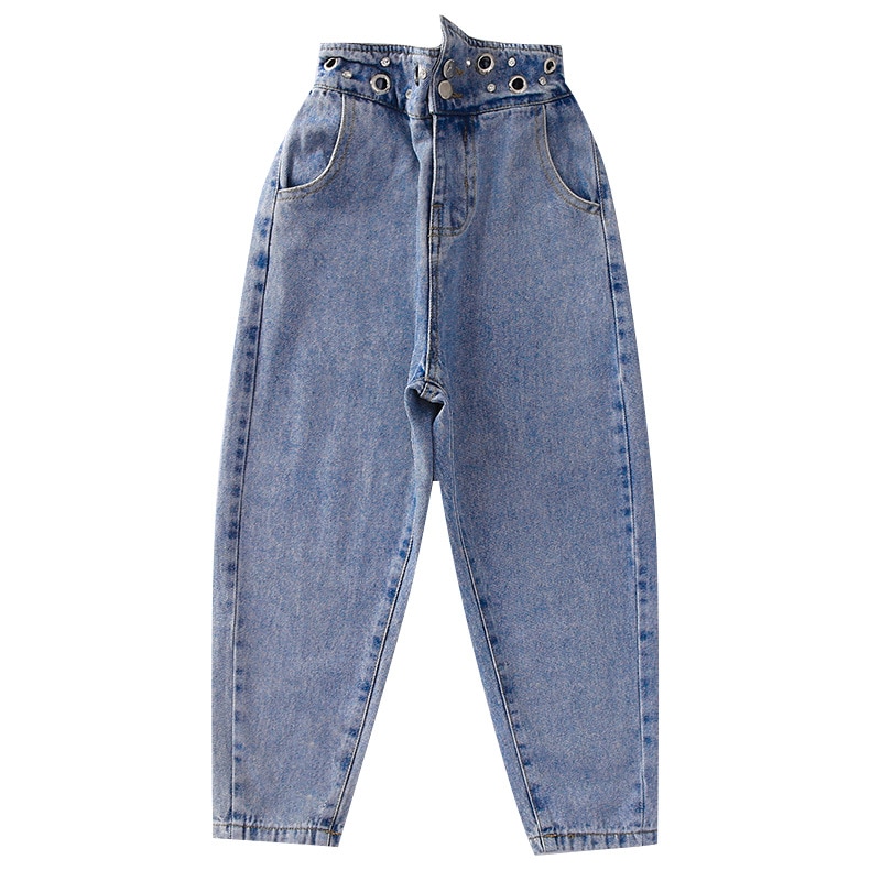 Barn flicka hög midja nit jeans 10 to 12 år raka lösa byxor vår höst tonåring tjejer outfit