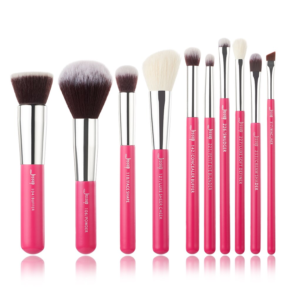 Jessup Ensemble de pinceaux de maquillage de fond de teint Rougir Cils pinceaux maquillage yeux poils naturels-synthétiques 6pcs-25pcs Rose-carmin / Argent: T196(10PCS)