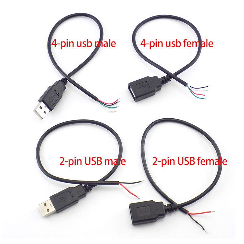 Cabo de alimentação de 0.3m/1m/2m, 2 pinos usb 2.0 a fêmea macho 4 pinos fio jack carregador cabo de carregamento conector de extensão diy linha 5v