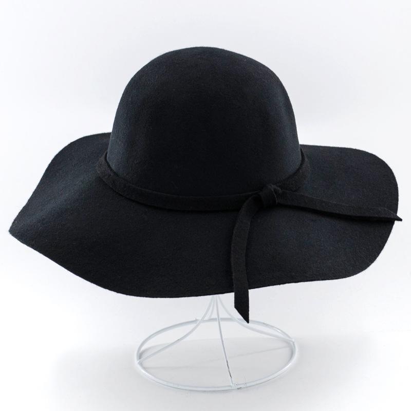 COKK, sombreros elegantes para mujer, sombrero de lana de ala ancha, sombrero negro Vintage para mujer, sombrero redondo para mujer, sombreros de vestir para mujer, invierno Británico: Black
