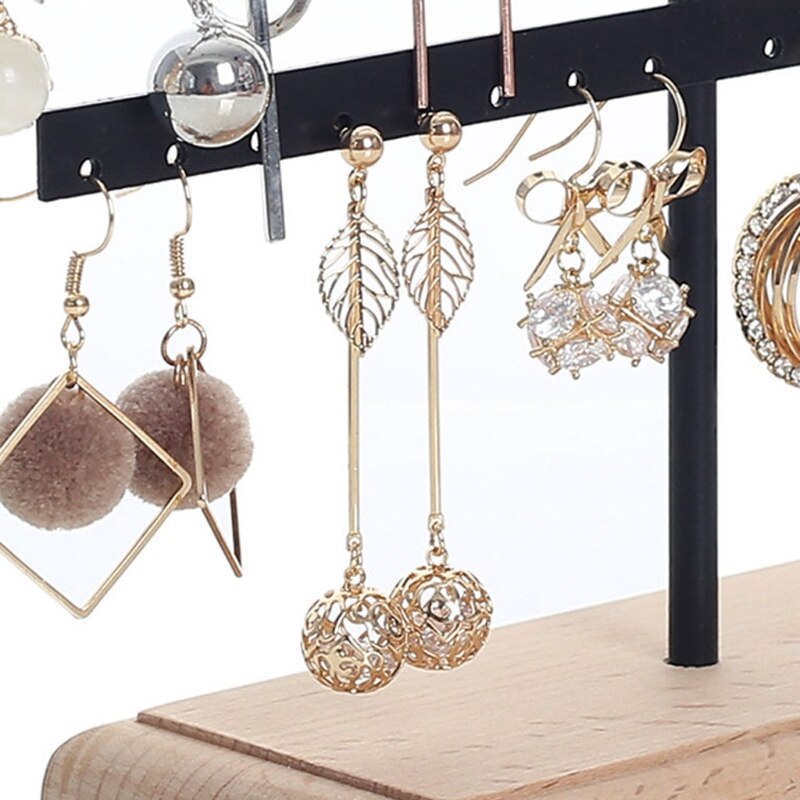 Jewelry Organizer Stand - 3 Tier Earring Holder Rack - Wood Display Tree for Hanging Earrings