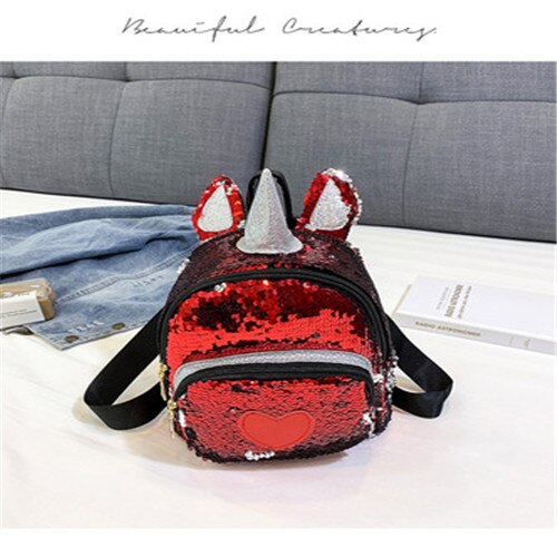 Frauen Glitter Pailletten Rucksack Nette Ohren Doppel Schulter Taschen Mini Bling Rucksäcke Kinder Mädchen Pailletten Reise Rucksäcke: Rot