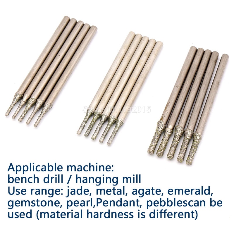 6PCS 2.35MM Shank Diamond Grinding Head Burr Needle Point Engraving Carving Polishing Glass Jade Stone Drill Bits Rotary Tools