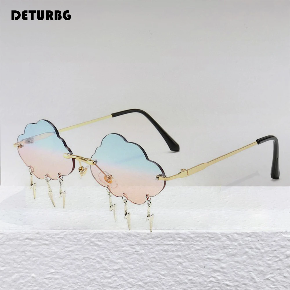 Mode Randloze Wolkvormige Zonnebril met Bliksem Hanger Y2K Dames Luxe Zonnebril Shades UV400 SG28