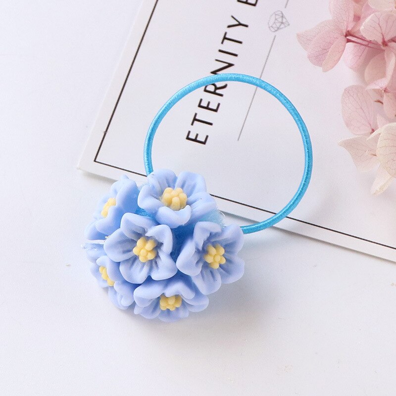 Schattige meisjes bloemenbal haarbanden kinderen elastische haarbanden kinderen haarkoorden hoofdtooi meisjes hoofdbanden haaraccessoires: Bloem donkerblauw