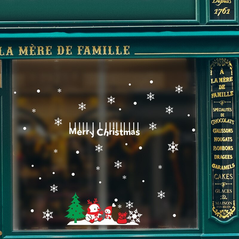 Christmas theme store window stickers Modern art murals Home decoration Cartoon couple snowman wall stickers