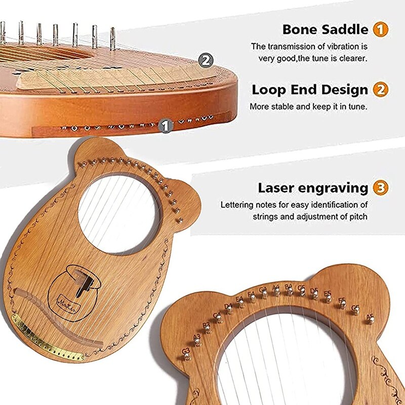 16 Saiten Mahagoni Leier Harfe, Leyaqin, Mit stimmen Schlüssel, Mini Tragbare Harfe, Für Musik Liebhaber, anfänger, freundlicher, Erwachsene, Etc