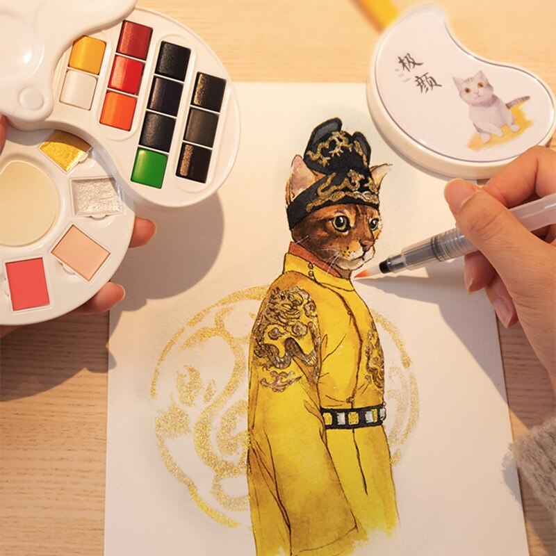 znakomity mini stałe farby akwarelowe zestaw podróży przenośne farby akwarelowe z paletą gąbka akcesoria robić malowania