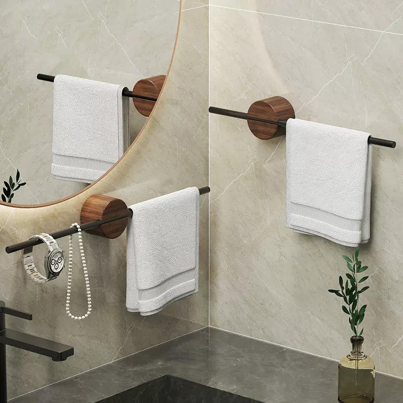 Toallero de madera de 40/50cm, colgador de toallas de baño, soporte para colgar en la pared, espacio de barra de toalla, estante de baño de aluminio, estante de almacenamiento de cocina