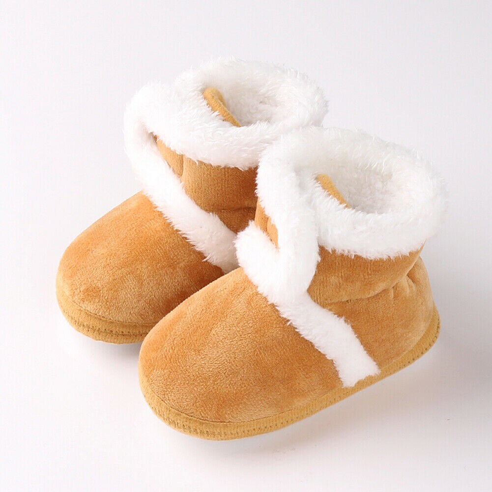-né bébé fille enfant en bas âge doux fourrure bottes bout rond semelle souple berceau neige chaussures chaussons Prewalker 0-18M: Kaki / 13-18 mois