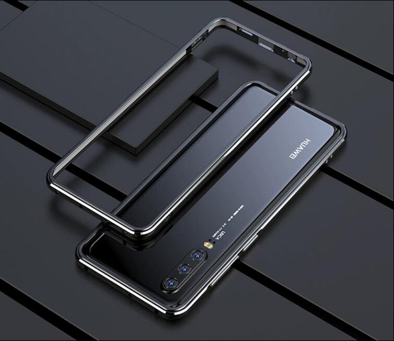 Para Huawei P30 Pro funda de lujo Original de aluminio brillante protector de parachoques P30 Lite funda de Metal marco P30 funda de coque: For Huawei P30 Lite / black with silver