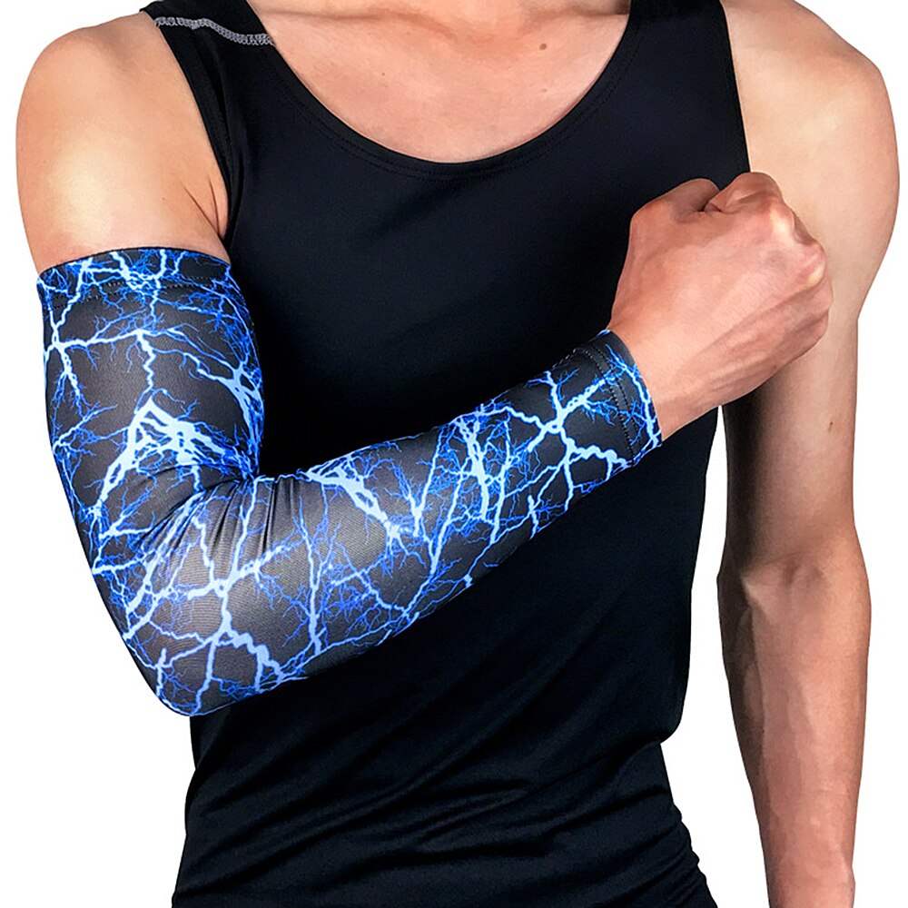 Breathable Protection Running Arm Sleeves Basketball Elbow Pad Fitness Arm Guards Sports Cycling Arm Warmers Brace Support Pad: blue / XL