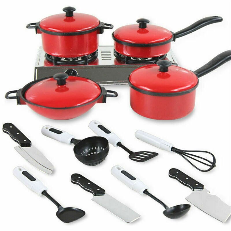 13 Pcs Kid Speelgoed Speelhuis Keukengerei Koken Potten Pannen Voedsel Gerechten Cookware