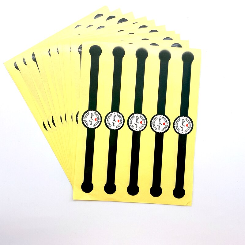 50 unids/lote rojo negro gracias hecho a mano con amor tira larga etiqueta adhesiva Kraft DIY para pastel hornear sellado ticker: Negro