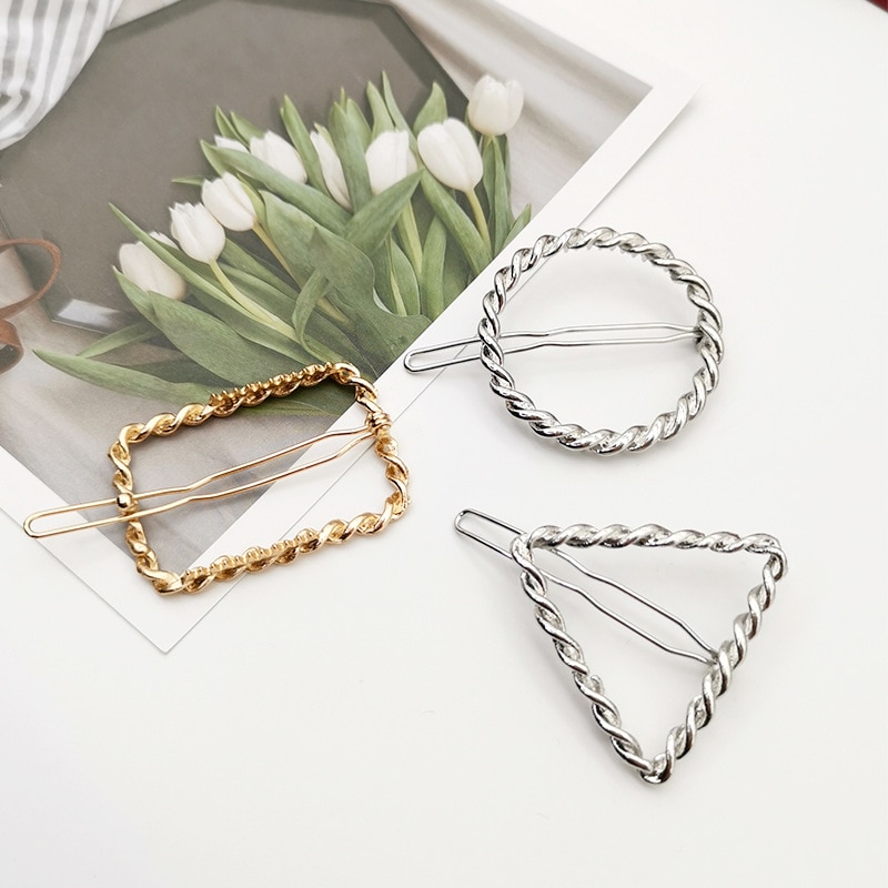 Weven geometrische driehoek haarspeld speld metaallegering cirkel haarspeld haarspeld meisjes vrouw haaraccessoires hoofddeksels