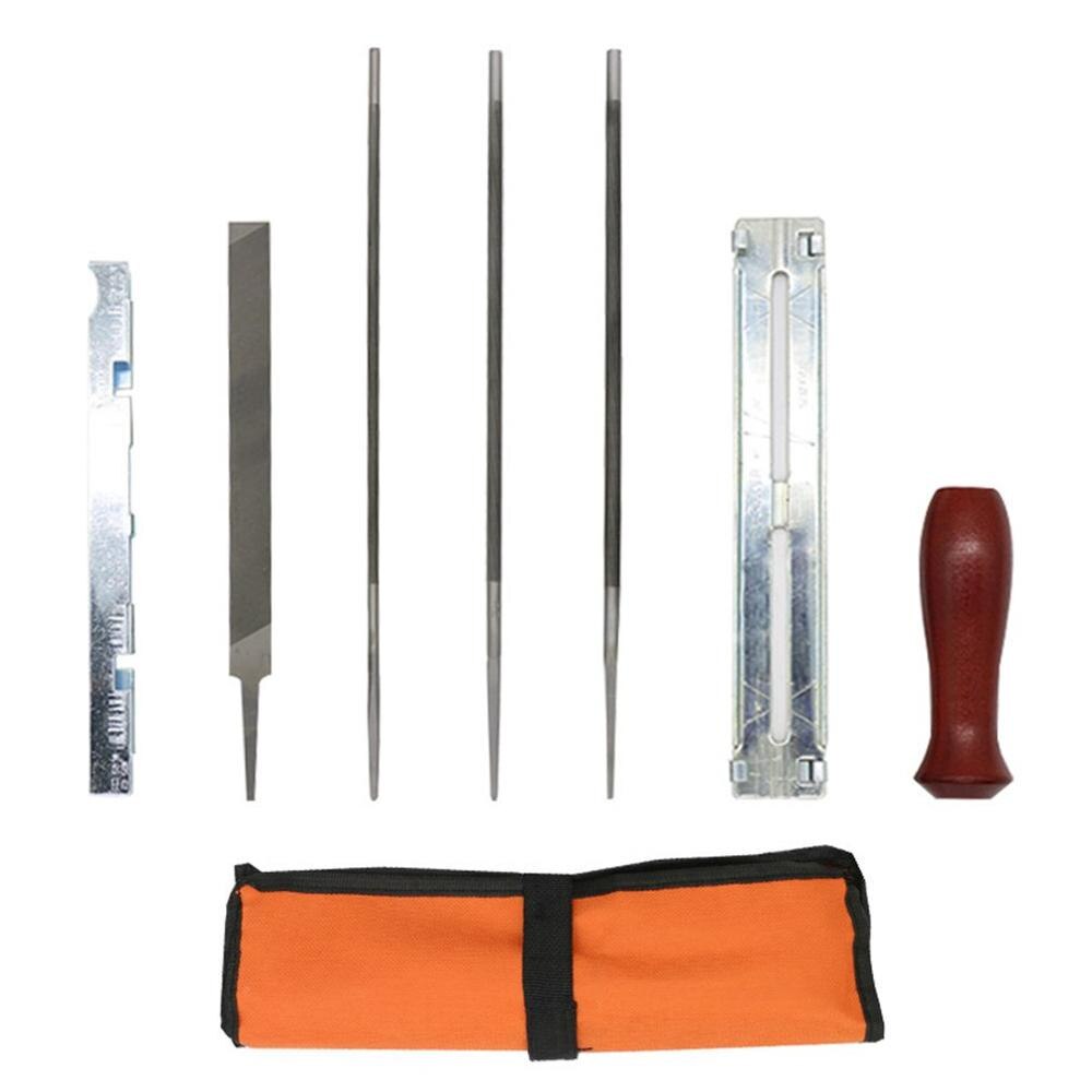 8pcs Chainsaw Chain Sharpening Kit Tool Set Hardwood Handle + Round/Flat File Guide Bar File Sharpener Tools