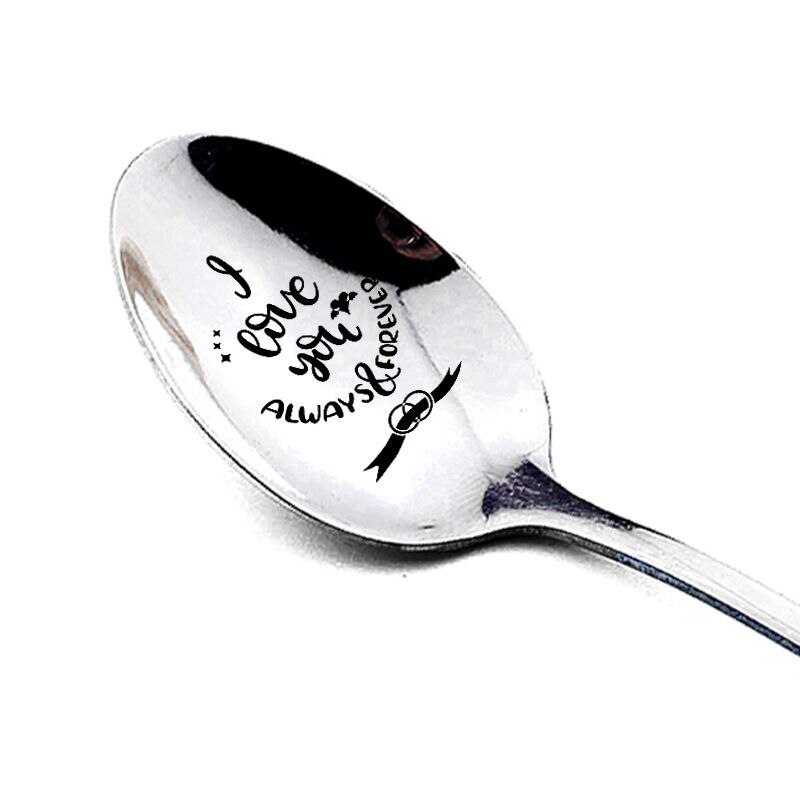 Vajilla de cocina creativa, cuchara de acero inoxidable con mango largo, cuchara grabada, vajilla decorativa para aniversario de bodas: A2