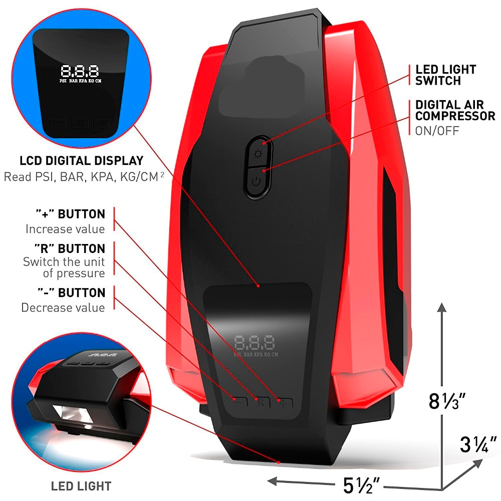 Met draagtas Auto Luchtcompressor Pomp 150PSI 12V Digitale Tire Inflator Auto Tire Pomp met Emergency Led Verlichting