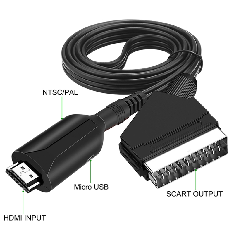 Convertidor HDMI Compatible con Scart con Cable de 1m, salida HDMI, compatible con interruptor 720P/1080P, adaptador AV para hdTV