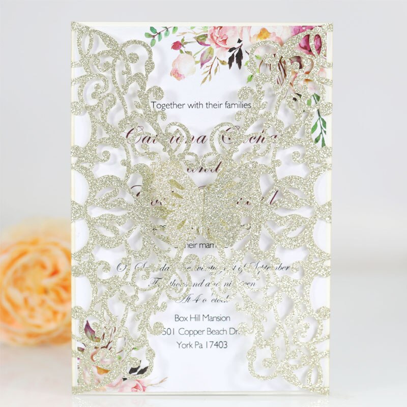 10/20 stücke Glitter Schmetterling Einladung Karte Hochzeit Engagement Geburtstag Baby Dusche Taufe Party Dekoration Favor Supplies: Light Gold / 20pcs