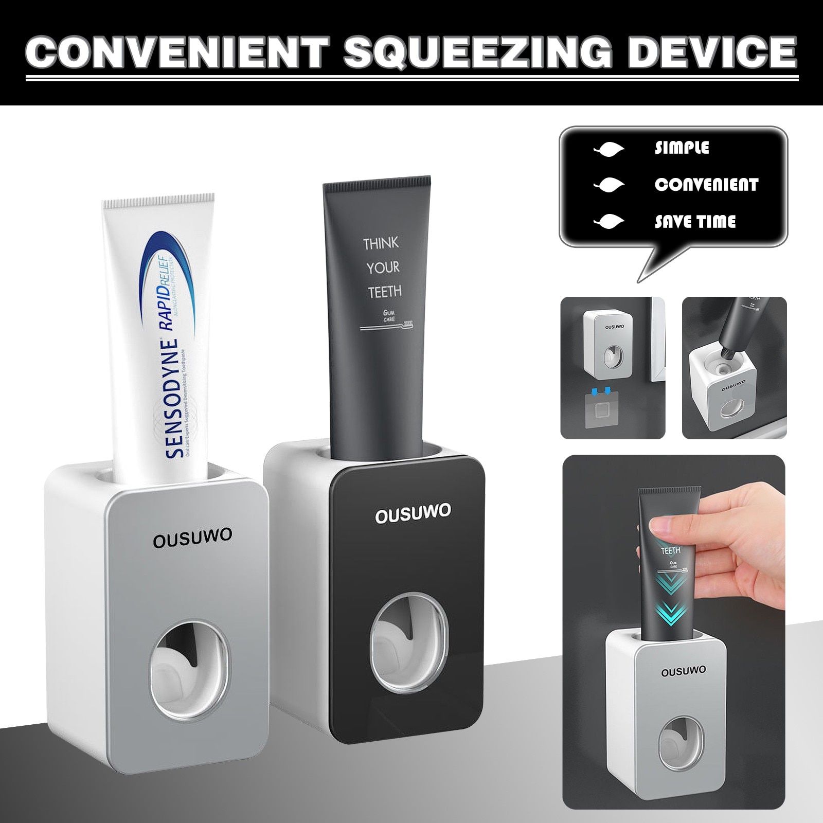25# Automatic Toothpaste Dispenser Dust-proof Toothbrush Holder Wall Mount Stand Bathroom Accessories Set Toothpaste Squeezer