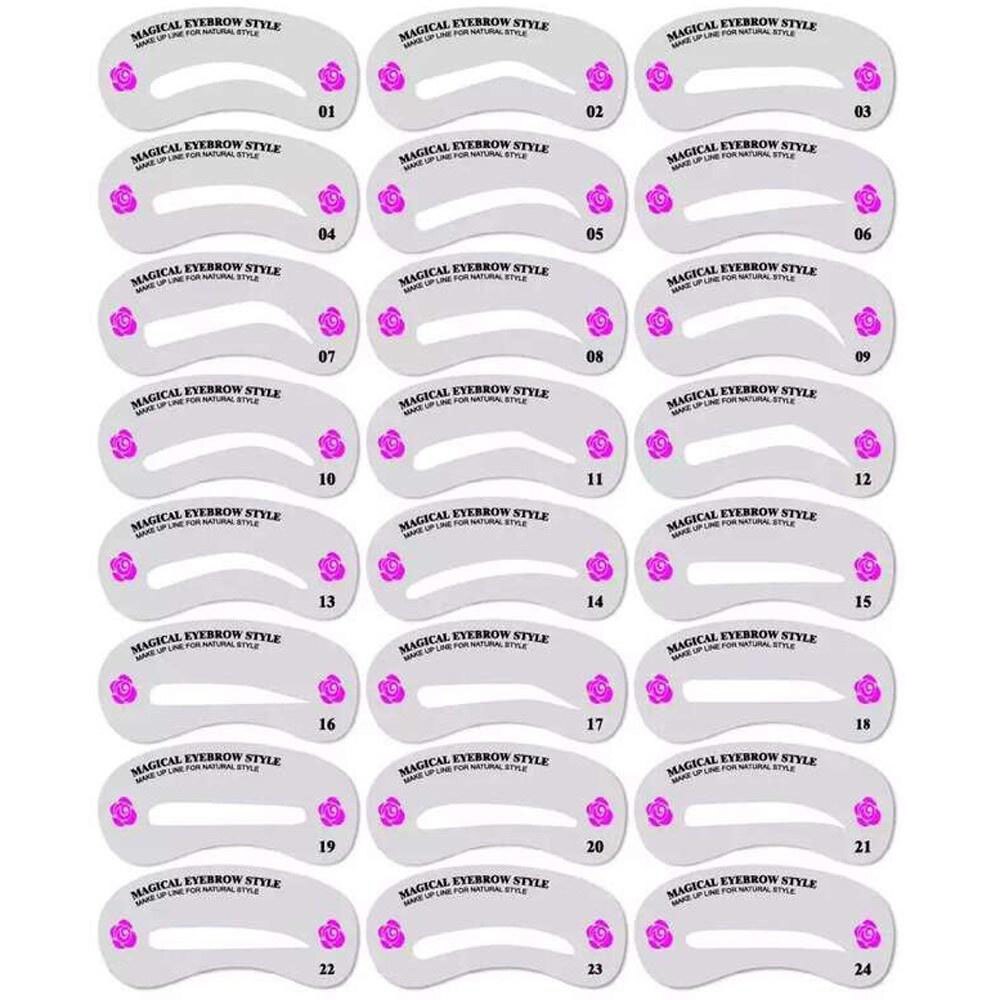 24 Pcs Grooming Shaping Assistent Sjabloon Wenkbrauw Stencil Tekening Kaart Brow Make-Up Gereedschap Accessoires
