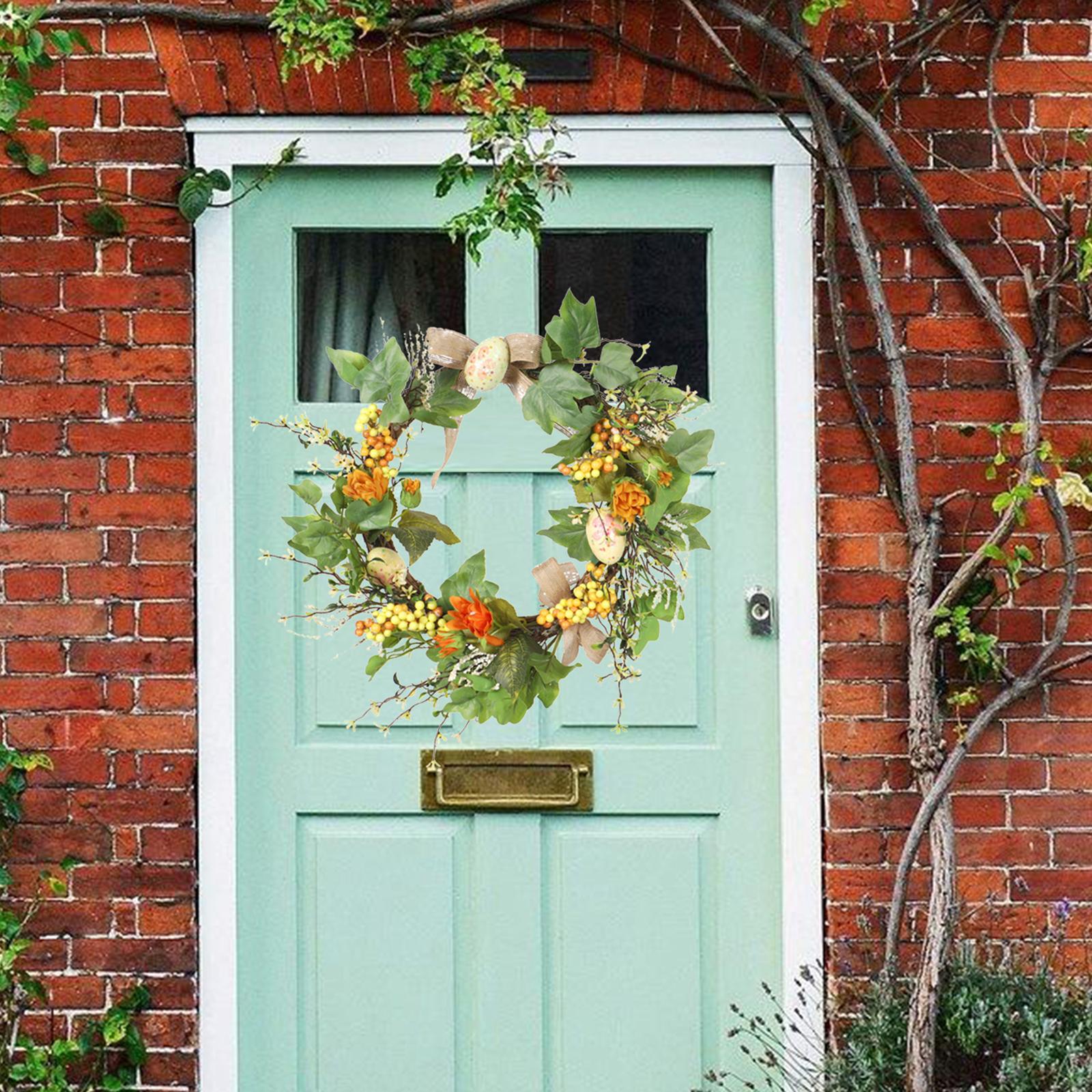Hanging Easter Wreath Loop Birds Eggs Wreath Decoration Wood Artificial Garland for Window Doors Living Room Spring Fall