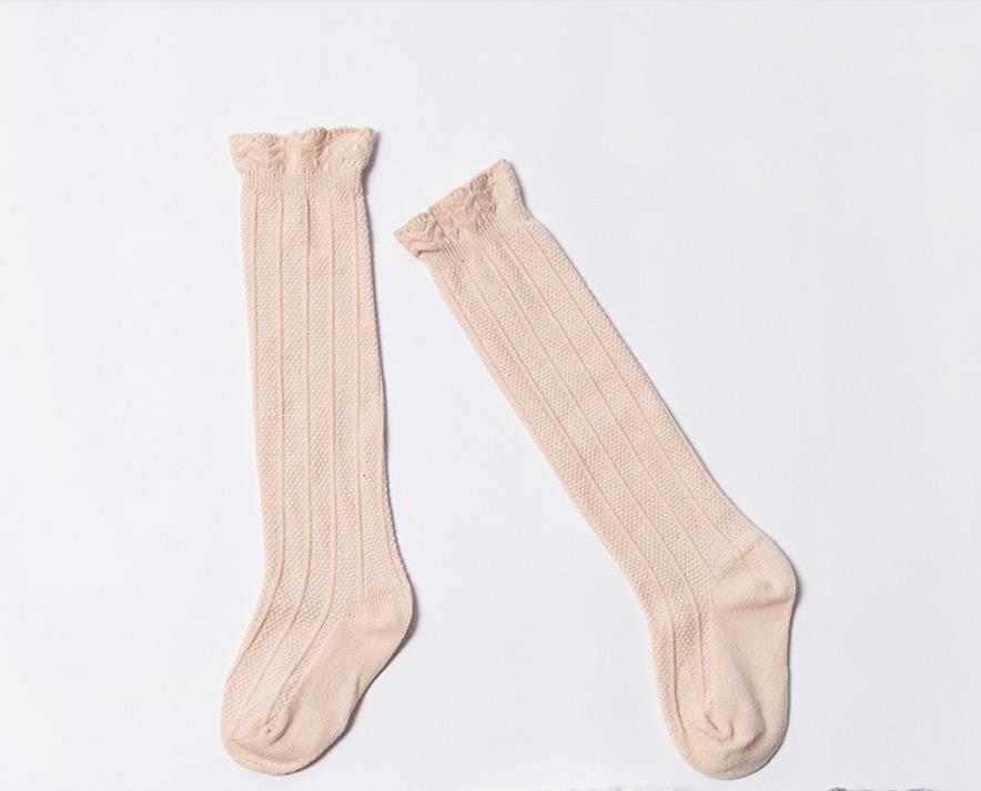 Baby Solid Baby Knie Hoge Kousen Baby Jongens Meisjes Katoen Warm Houden Lange Kousen Plain Kids Zachte Stijl been Warmer: Beige / S 0 to 1 T