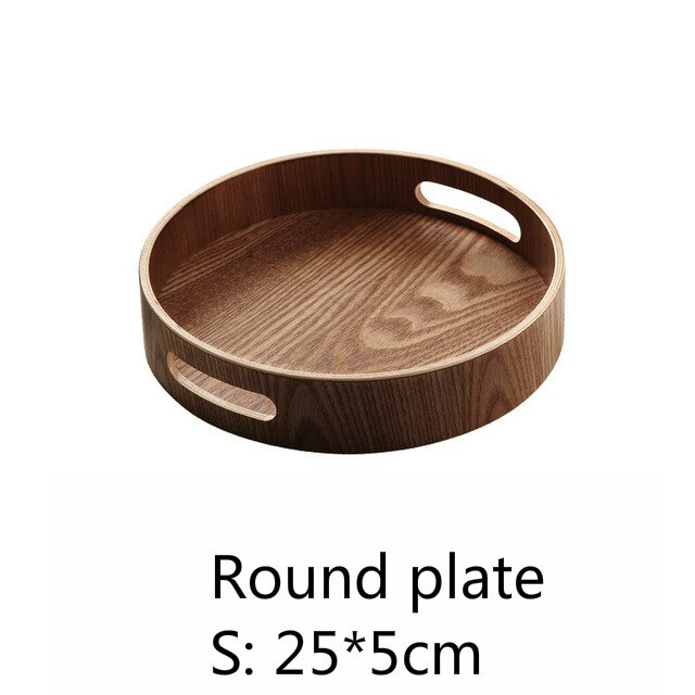 Trä rund/oval/rektangulär serveringsbricka trä tallrik te maträtt dryck tallrik mattallrik middag nötbiff frukt mellanmålsbricka: 5