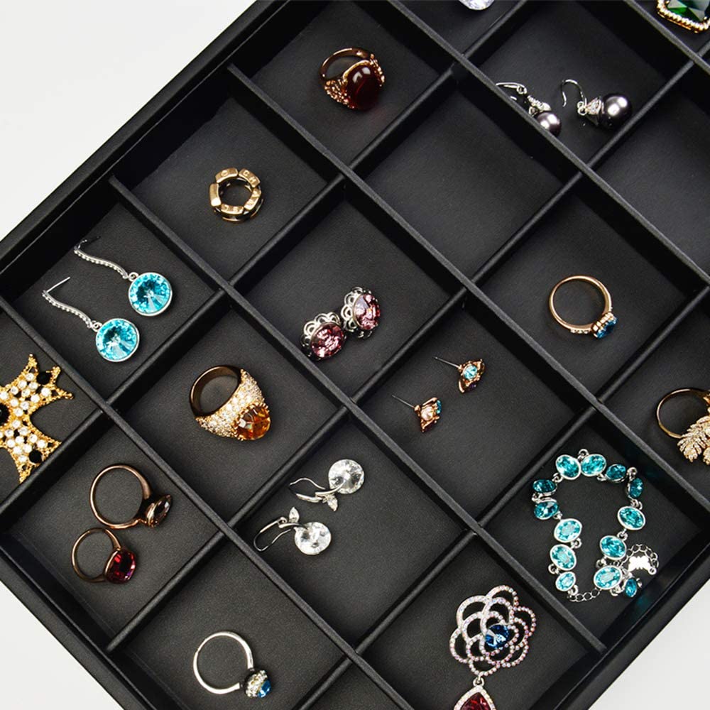 Black Leather Jewelry Display Flat Tray Perfume Accessories Trinket Watch/Earring/Ring Storage Organizer