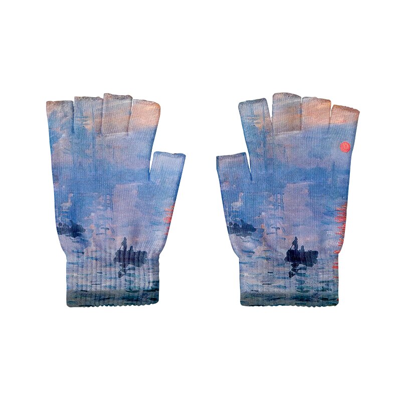 Guantes de punto de arte para adultos, guantes de medio dedo, pintura al óleo de Van Gogh, estampado, pantalla táctil, antideslizantes, guantes de muñeca: Style6
