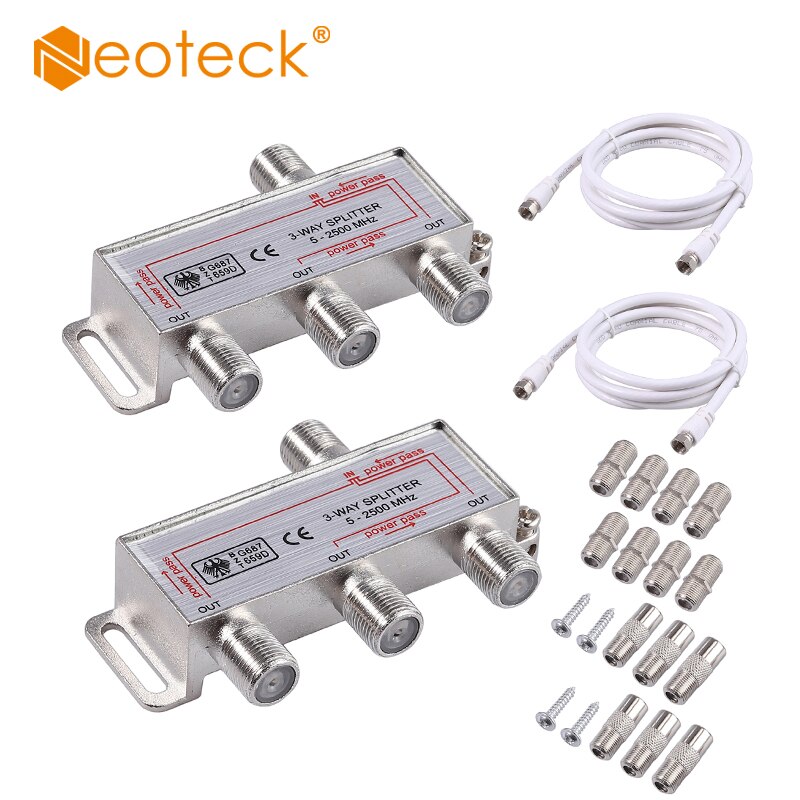 Neoteck 2 Pcs 3 Way TV / CATV Broadband Splitter 2500MHz 3-Way Coax Cable Splitter Bi-Directional MoCA 5-2500MHz