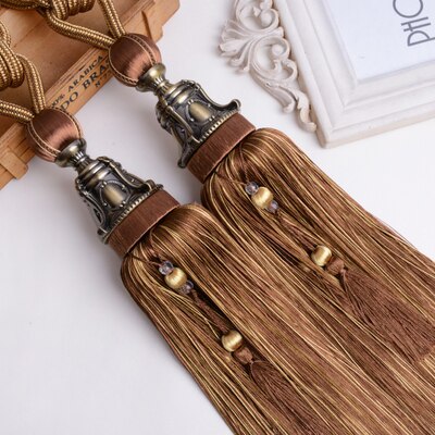 Europa 2 stuks gordijn kwasten franje borstel banden strikken hangende bindtouwen riem gesp haak houder gordijn accessoires strik: Lichte koffie