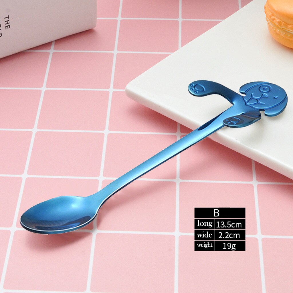 Cucharilla de café para perro bonita, cuchara creativa de acero inoxidable, cucharilla para postre, aperitivo, cuchara para helado, Mini vajilla de cucharas, cucharas con mango largo: B